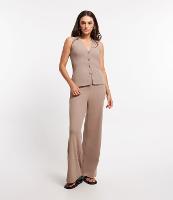 Calça Pantalona em Ribana com Textura Canelada e Cós Elástico - 1