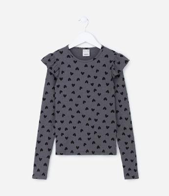 Blusa Infantil com Babados e Corações Estampados - Tam 05 a 14 Anos