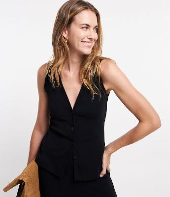 Blusa Colete Canelada em Ribana com Abotoamento