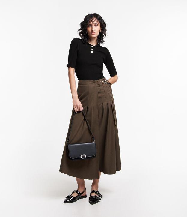 Saia Midi Alfaiatada com Fivela para Ajuste e Pregas - 1