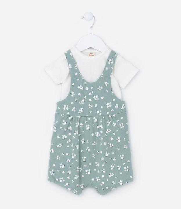 Macaquinho Infantil Canelado com Estampa de Florzinhas - Tam 0 a 18 meses - 1