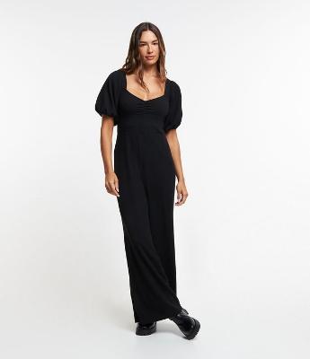 Macacão Longo em Ribana com Manga Bufante