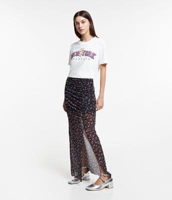 Saia New Midi em Tule Floral Liberty com Drapeado Lateral