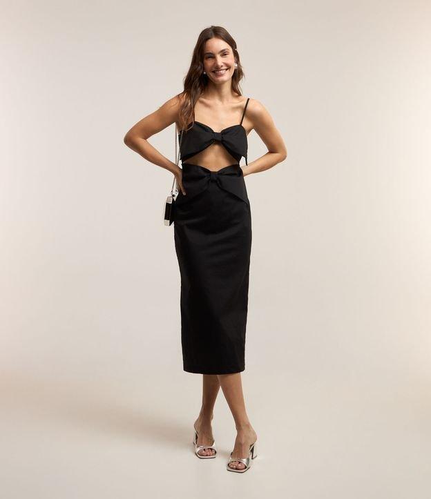 Vestido Midi em Tricoline com Alcinha e Laços Frontais - 2