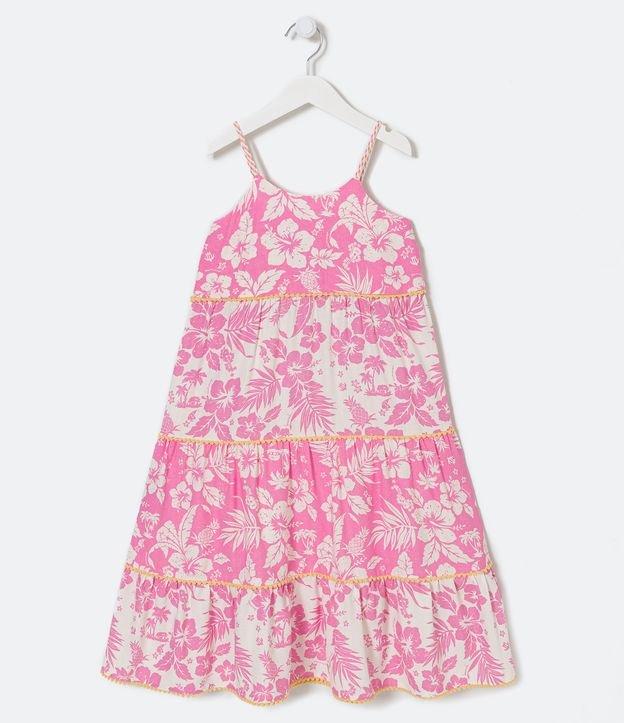 Vestido Regata Infantil Estampa Floral com Mini Pompons - Tam 5 a 14 Anos - 1