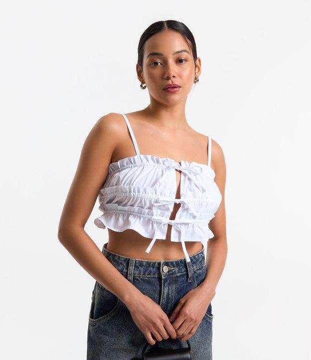 Blusa Top em Tricoline com Amarrações e Babados - 1