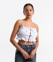 Blusa Top em Tricoline com Amarrações e Babados - 1