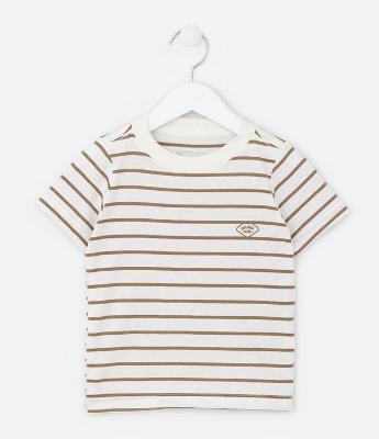 Camiseta Infantil Listradinha com Silk no Peito - Tam 1 a 5 anos
