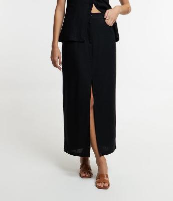 Saia Midi em Viscolinho com Fenda Frontal