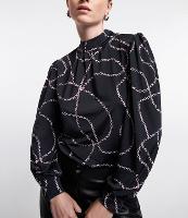 Blusa em Jersey com Manga Bufante e Estampa Correntes - 1