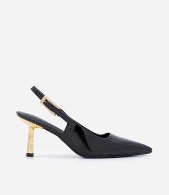 Sapato Scarpin Slingback com Salto Cromado