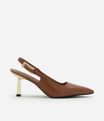 Sapato Scarpin Slingback com Salto Cromado