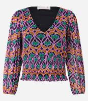 Blusa Manga Longa em Tule com Lastex e Estampa Abstrata - 2