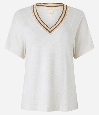 Blusa Manga Curta em Viscolinho com Ribana na Gola V