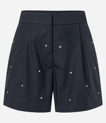 Short em Tricoline com Pregas e Aplicação de Strass