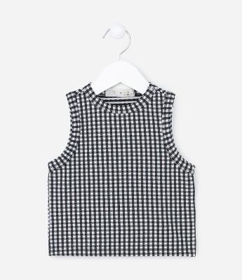 Blusa Infantil Texturizada com Estampa Xadrez Vichy - Tam 1 A 5 Anos