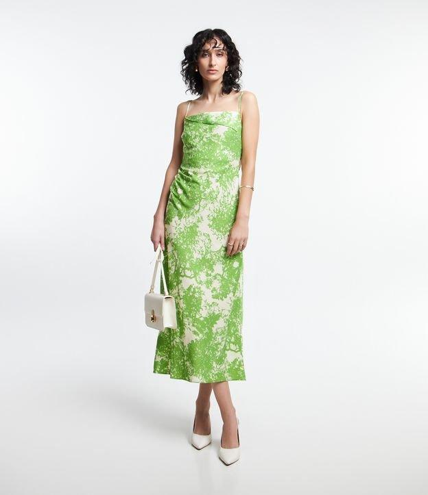 Vestido Midi em Tecido Acetinado com Estampa Abstrata - 1