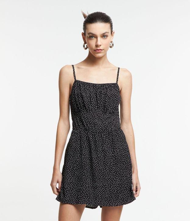 Macaquinho de Alça em Viscose com Short Saia e Poás Estampados - 1