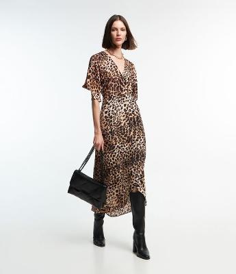 Vestido Midi em Viscose com Estampa de Onça