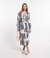 Saia Lapis Midi em Viscolinho com Cós Elástico e Estampa Abstrata - 1