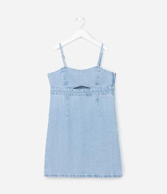 Vestido Infantil Jeans com Aplicação de Brilhos - Tam 5 A 14 Anos