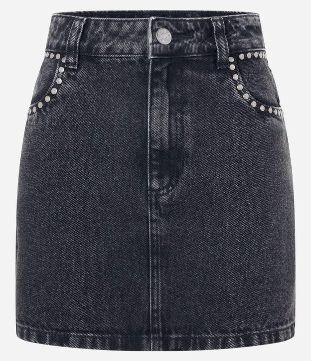 Saia Curta em Jeans com Bolsos e Tachas - 2