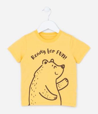 Camiseta Infantil com Estampa de Ursinho e Lettering - Tam 1 a 5 anos