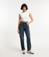 Calça Reta em Jeans com Bolsos e Botões - 1