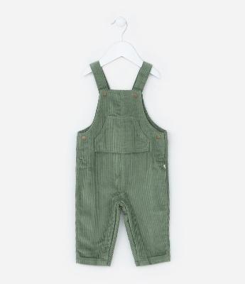 Jardineira Infantil em Veludo Cotelê com Bolsinho Canguru - Tam 0 a 18 meses