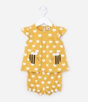 Conjunto Infantil em Algodão com Estampa de Corações - Tam  0 a 18 meses - 1