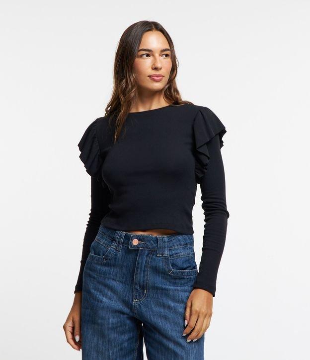 Blusa Manga Longa em Ribana com Babado na Cava - 1