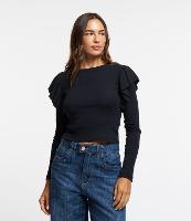 Blusa Manga Longa em Ribana com Babado na Cava - 1