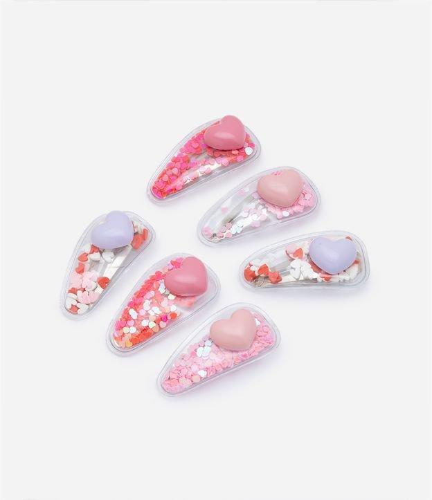 Kit 06 Presilhas de Cabelo Infantis com Coração e Brilhos - 1