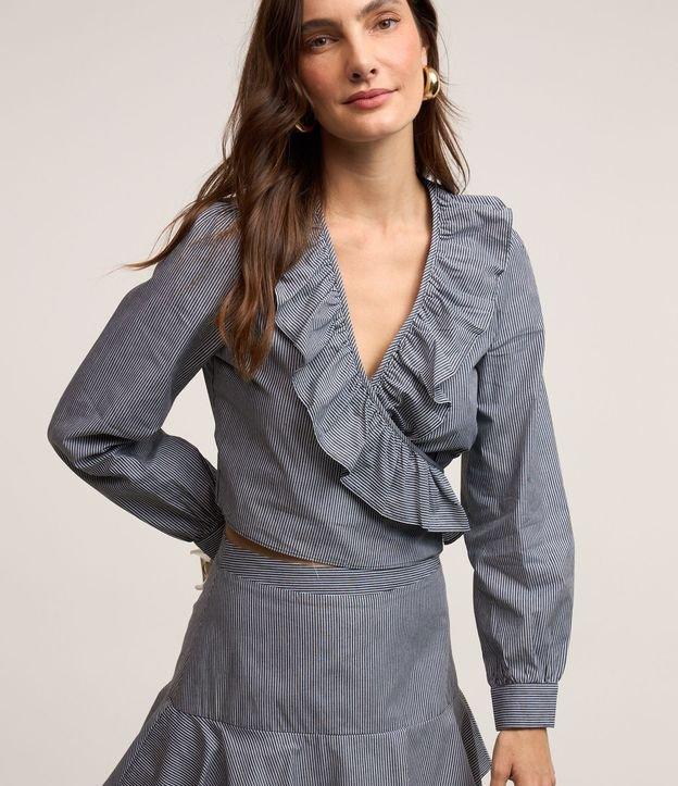 Blusa em Tricoline com Decote Transpassado e Babado Frontal - 1