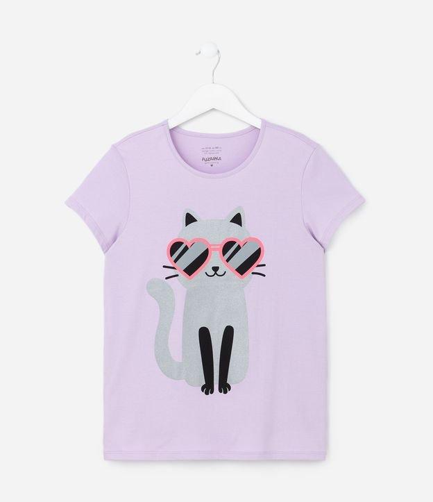Camiseta Infantil em Algodão com Estampa Gato de Óculos - Tam 5 A 14 Anos - 1