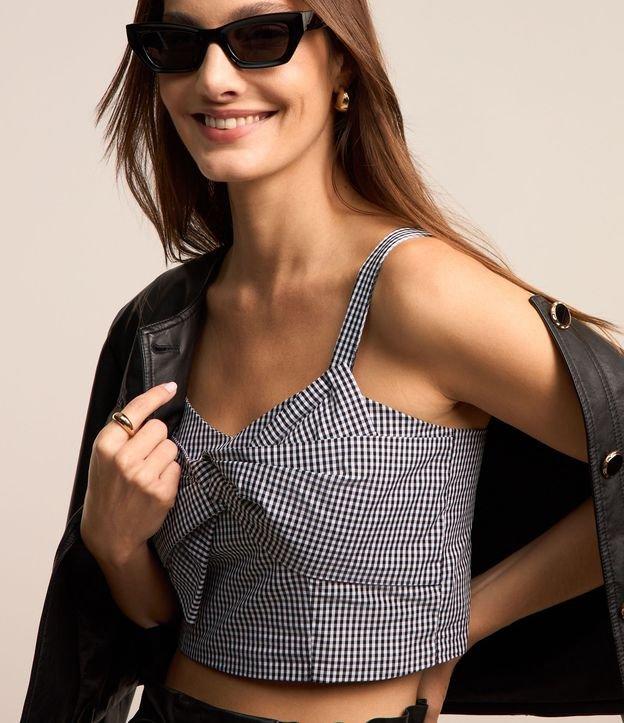 Blusa Cropped em Tricoline com Laço Frontal e Lastex nas Costas - 2