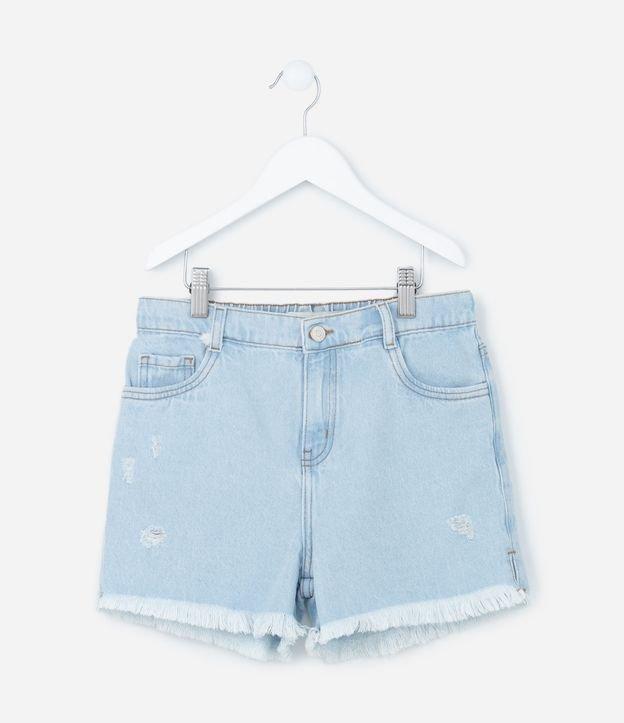 Short Infantil Jeans com Puídos e Barra Desfiada - Tam 5 A 14 Anos - 1
