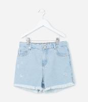Short Infantil Jeans com Puídos e Barra Desfiada - Tam 5 A 14 Anos - 1