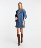 Vestido Reto em Jeans com Decote V e Bolsos Frontais - 2