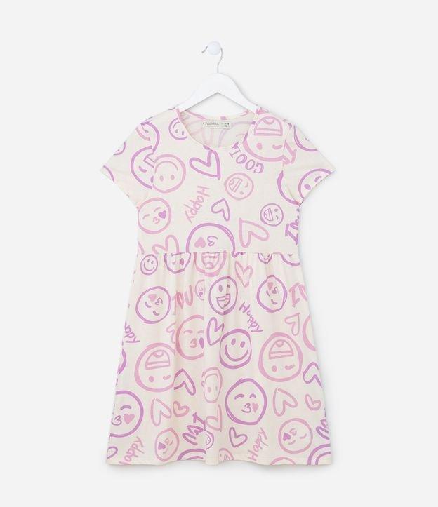Vestido Infantil em Algodão com Estampa de Carinhas - Tam 5 A 14 Anos - 1
