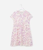 Vestido Infantil em Algodão com Estampa de Carinhas - Tam 5 A 14 Anos - 1