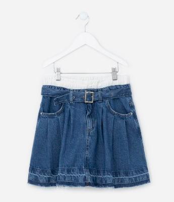 Saia Infantil em Jeans com Cós Duplo Diferenciado - Tam 5 A 14 Anos