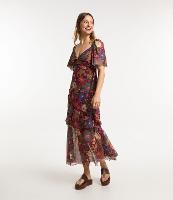 Vestido Midi em Tule com Decote V e Babados na Saia - 1