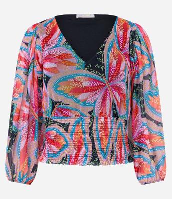 Blusa em Tule com Lastex e Estampa Borboleta