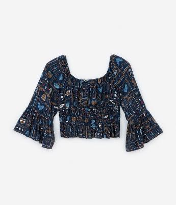 Blusa Bata Viscose Estampa Onças e Folhas Curve & Plus Size