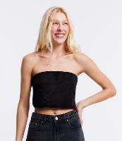 Blusa Cropped Tomara que Caia em Suede com Lastex - 1