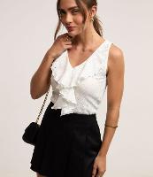 Blusa sem Manga com Babado Jabô e Padronagem Geométrica - 1