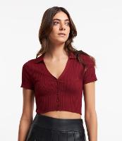 Blusa Curta em Tricô com Decote V e Botões - 3