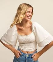 Blusa Curta em Lastex com Manga Godê - 4