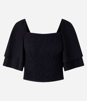 Blusa Curta em Lastex com Manga Godê